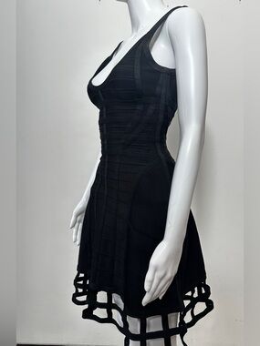 Herve Leger Viviene Black Bandage Cage Hem Dress XS